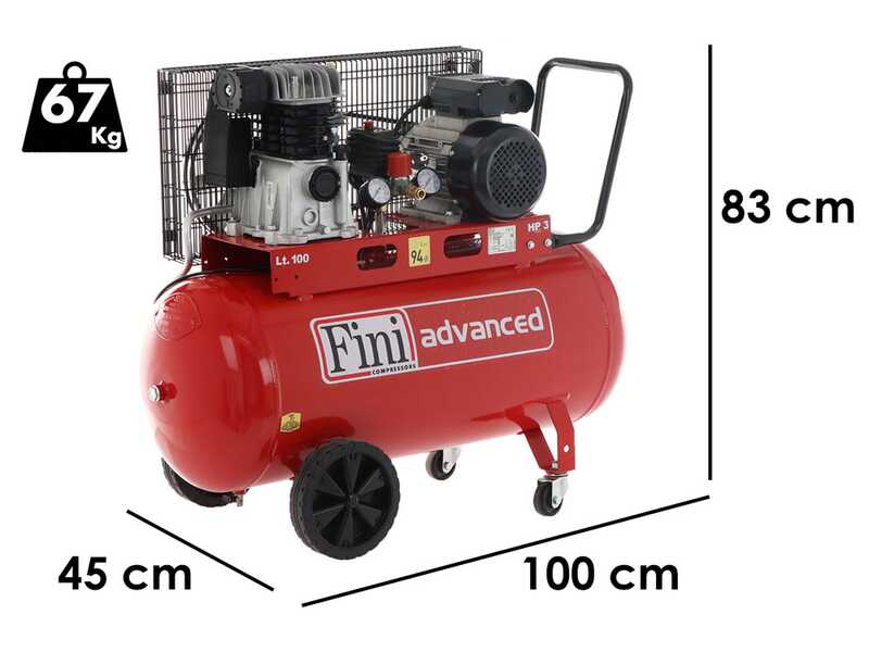 Fini Advanced MK 103-100-3M - Compresseur &eacute;lectrique monophas&eacute; &agrave; courroie - Moteur 3 CV - 100 L