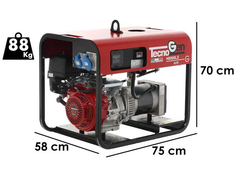 TecnoGen H8000LX - Groupe &eacute;lectrog&egrave;ne 5.8 kW monophas&eacute; &agrave; essence - Moteur Honda GX 390