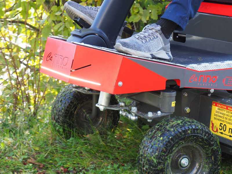 Tracteur tondeuse &eacute;lectrique CaRINO - Moteur &agrave; batterie 48V/200 Ah - Largeur de coupe 110 cm