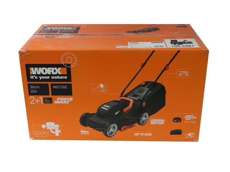 Worx WG730E - Tondeuse &agrave; gazon &agrave; batterie - 20V/4Ah - Coupe 30 cm