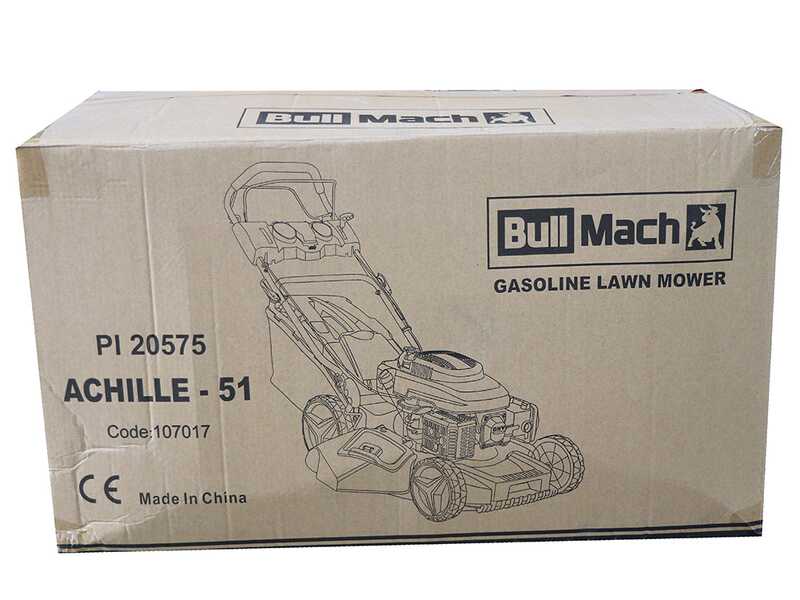 BullMach ACHILLE 51 - Tondeuse &agrave; gazon thermique tract&eacute;e - 4 en 1 -  Moteur de 224 cc - D&eacute;marrage &eacute;lectrique