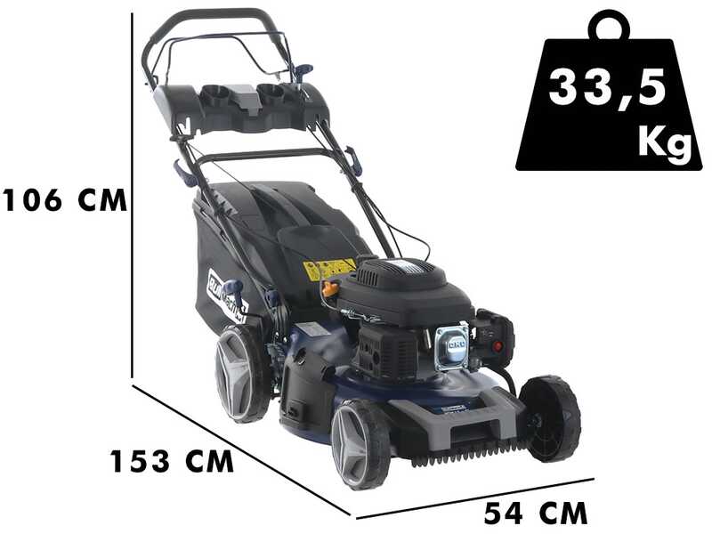 BullMach ACHILLE 51 - Tondeuse &agrave; gazon thermique tract&eacute;e - 4 en 1 -  Moteur de 224 cc - D&eacute;marrage &eacute;lectrique
