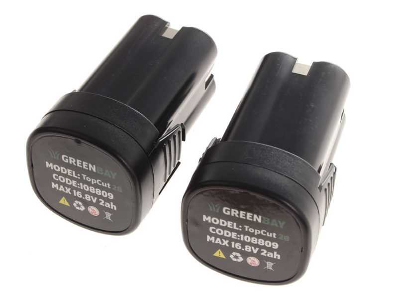 S&eacute;cateur de taille &agrave; batterie GreenBay TopCut 28 - 2 batteries de 16.8V - 2Ah
