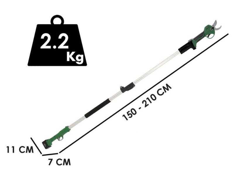 S&eacute;cateur de taille &agrave; batterie sur perche t&eacute;lescopique GreenBay TopCut 32 - 2x 16.8V - 2Ah - 150/210 cm