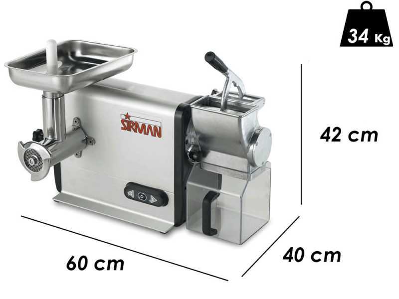 Sirman TCG 12 Dakota - Hachoir &agrave; viande &eacute;lectrique - R&acirc;pe int&eacute;gr&eacute;e - en aluminium et acier inox - 1100W