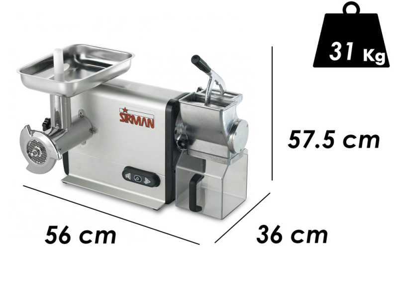 Sirman TCG 22 Dakota - Hachoir &agrave; viande &eacute;lectrique - R&acirc;pe int&eacute;gr&eacute;e - en aluminium et acier inox
