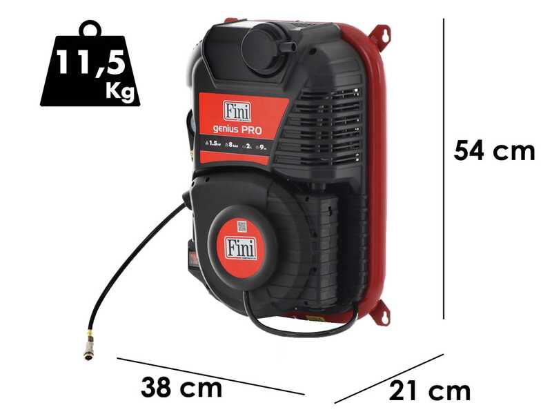 Fini Genius Pro 230/50 - Compresseur d'air mural avec enrouleur - 160 L/min