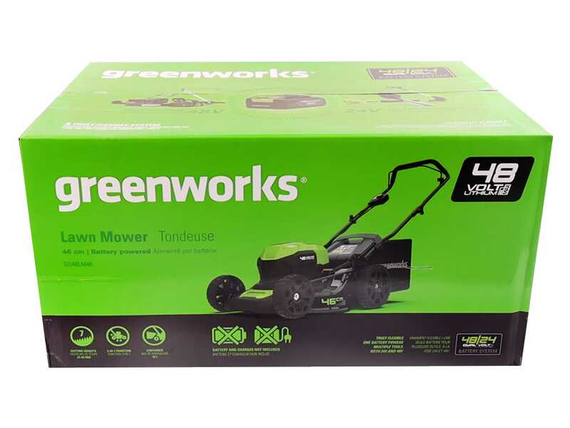 Greenworks GD48LM46 - Tondeuse &agrave; gazon &agrave; batterie 48V/4Ah - Coupe 46 cm