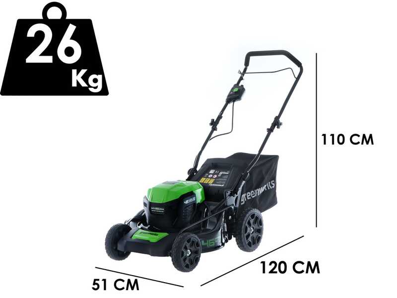 Greenworks GD48LM46 - Tondeuse &agrave; gazon &agrave; batterie 48V/4Ah - Coupe 46 cm