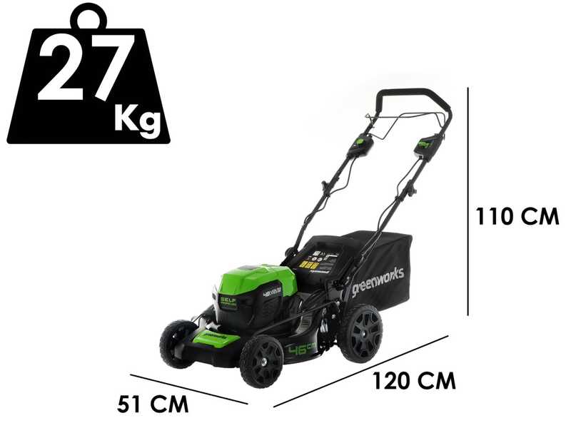 Greenworks GD48LM46SP - Tondeuse &agrave; gazon autotract&eacute;e &agrave; batterie 48V/4Ah - Coupe 46 cm