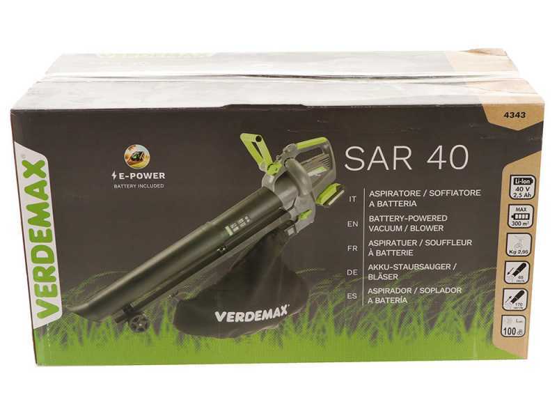 Souffleur aspirateur &agrave; feuilles Verdemax SAR40 - 2 Batteries 20V 2.5Ah