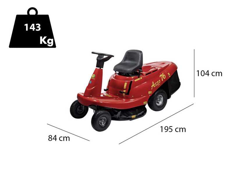 Tondeuse rider autoport&eacute;e Eurosystems ASSO 76 Mini rider -Bo&icirc;te de vitesse manuelle - Largeur de coupe 76 cm