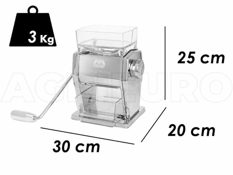 Marcato Marga 180g - Moulin &agrave; farine et floconneuse manuelle avec rouleaux en acier inox