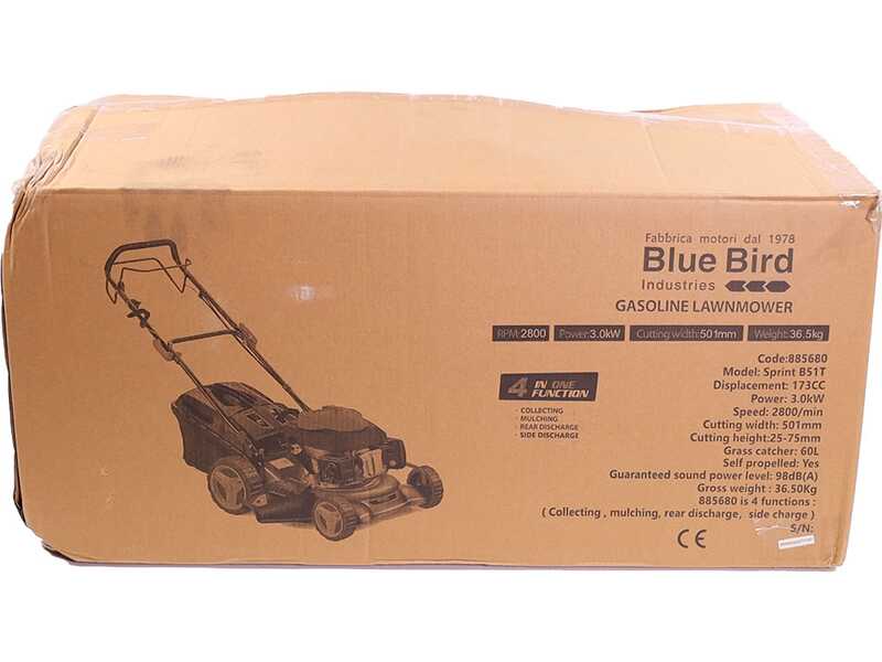 Tondeuse &agrave; gazon thermique autotract&eacute;e Blue Bird Sprint H51 T - Honda GCVx 200 - lame 51 cm