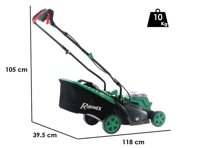 Tondeuse &agrave; pouss&eacute;e &agrave; batterie RIBIMEX PRBAT20-TON33 - Batterie de 2x20V 4Ah - Largeur de coupe 34 cm