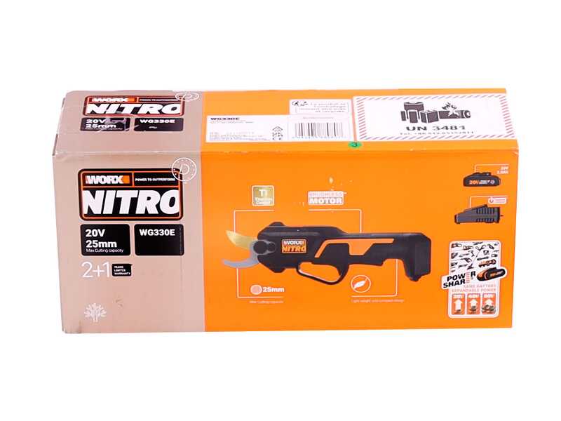 Worx NITRO WG330E - S&eacute;cateur de taille &agrave; batterie - 20V2Ah - Diam&egrave;tre de coupe 25 mm