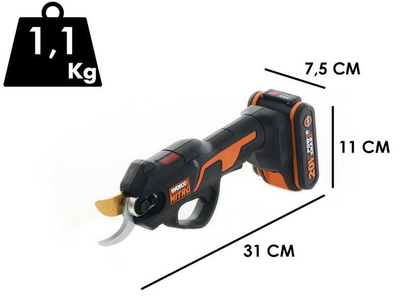Worx NITRO WG330E - S&eacute;cateur de taille &agrave; batterie - 20V2Ah - Diam&egrave;tre de coupe 25 mm