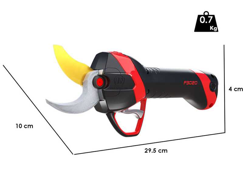 S&eacute;cateur &eacute;lectrique de taille Infaco F3020 sur perche de rallonge t&eacute;lescopique en carbone 147.5-212 cm - Batterie et sac &agrave; dos inclus - Diam&egrave;tre de coupe 40 mm