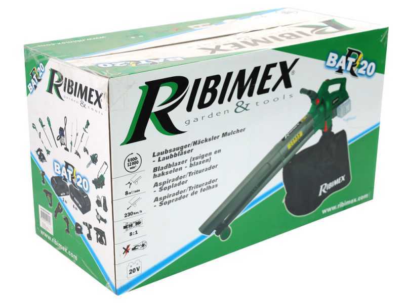 Souffleur Aspirateur &agrave; batterie &agrave; feuilles RIBIMEX PRBAT20-ASBSB de 40V - Batteries 2x20V 4Ah