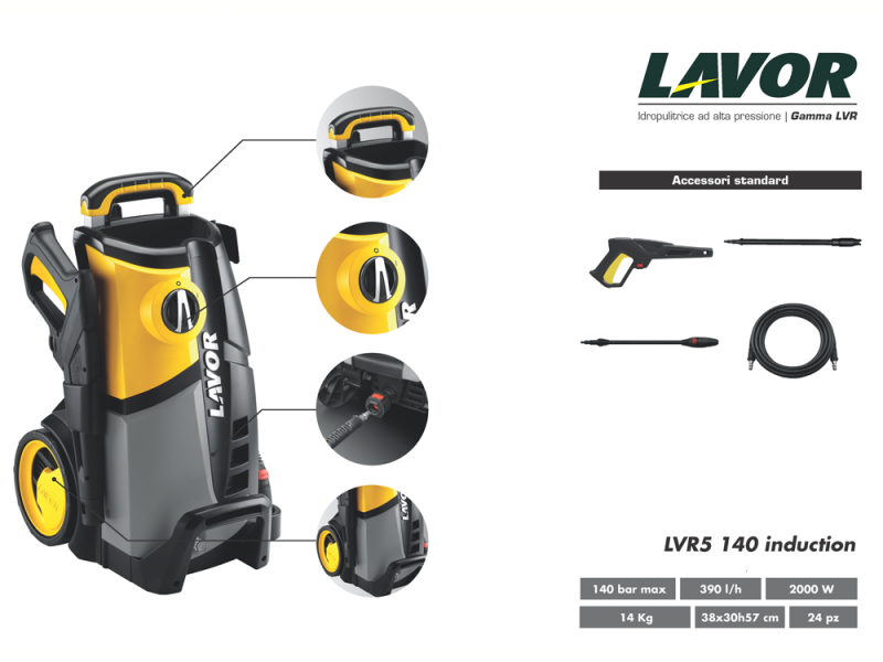 Nettoyeur haute pression LAVOR LVR5 140 - D&eacute;bit Max 6,50 l/min - 2000 W
