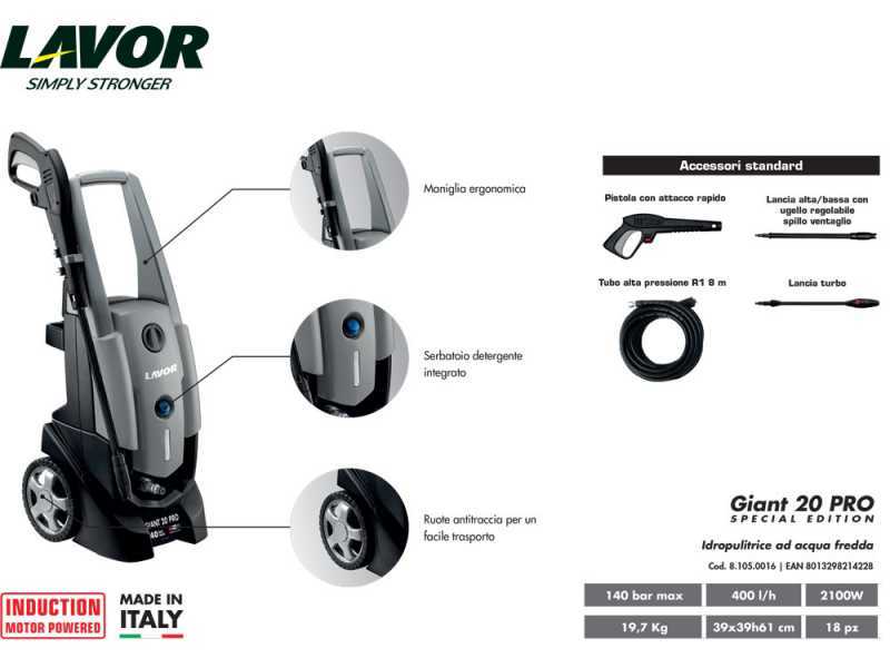 Nettoyeur haute pression LAVOR GIANT 20 PRO - &Eacute;lectrique 140 bars max