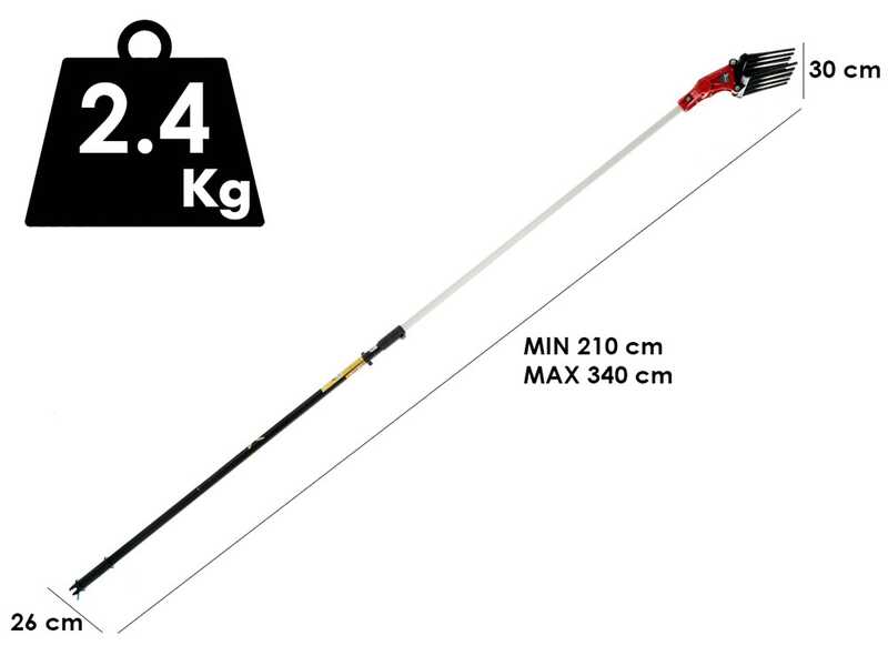 Peigne vibreur &eacute;lectrique &agrave; batterie Zanon Olivar Electric AL 300 - Perche t&eacute;lescopique en aluminium 210 - 340 cm
