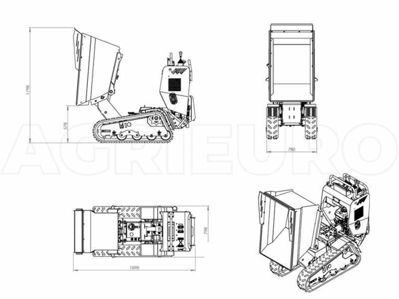 Brouette &agrave; moteur sur chenilles AgriEuro Top-Line RAPTOR 6800 HD - Honda GX270