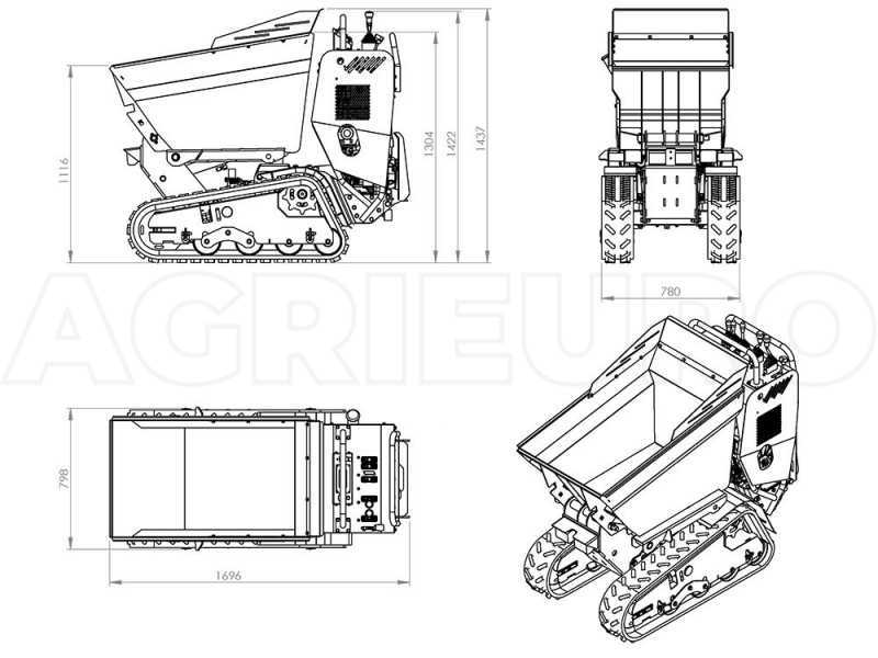 Brouette &agrave; moteur sur chenilles AgriEuro Top-Line RAPTOR 7800 HED - Honda GXe390