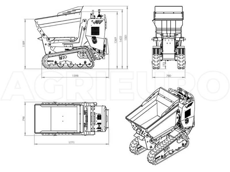 Brouette &agrave; moteur sur chenilles AgriEuro Top-Line RAPTOR 6800 YEDH - Yanmar L100E - Avec pelle + b&eacute;tonni&egrave;re