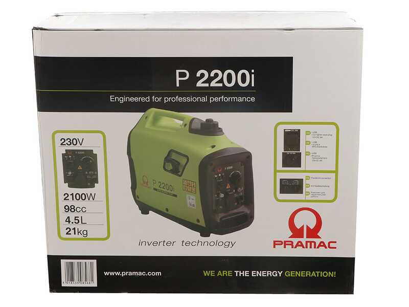 Pramac P2200i - Groupe &eacute;lectrog&egrave;ne &agrave; inverter insonoris&eacute; 2.1 kW - Continue 1.9 kW Monophas&eacute;