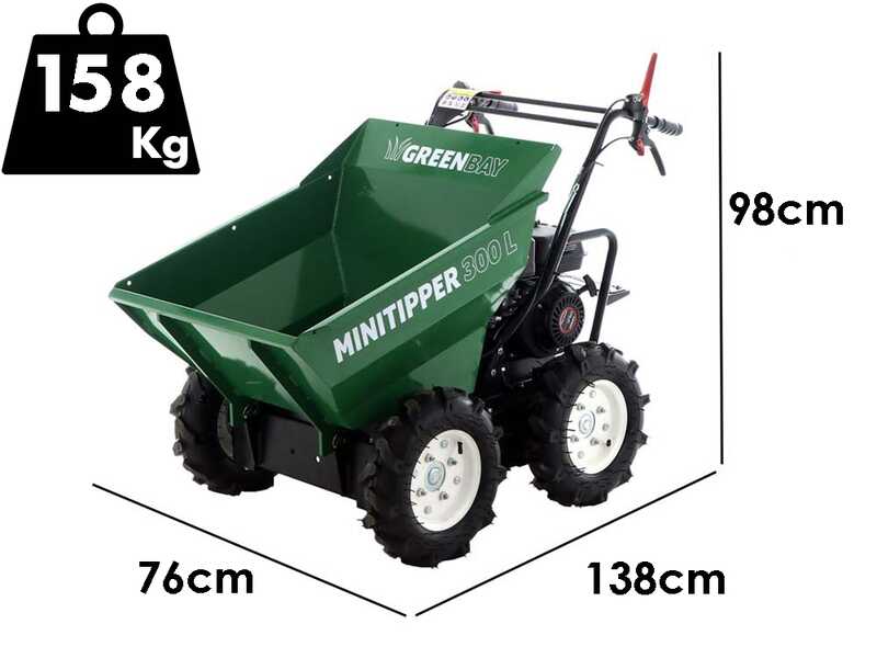 Brouette 4x4 &agrave; essence  GreenBay MiniTipper 300 L - Moteur Loncin G200F