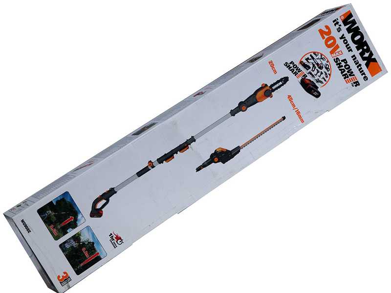 Works WG908E - Perche &eacute;lagueuse /Taille-haie multifonction &agrave; batterie sur perche de rallonge - batterie 20V 2Ah