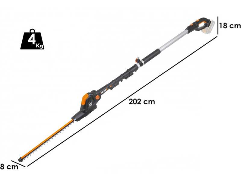 Works WG908E - Perche &eacute;lagueuse /Taille-haie multifonction &agrave; batterie sur perche de rallonge - batterie 20V 2Ah
