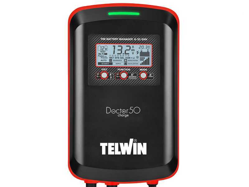 Telwin Doctor Charge 50 - Chargeur de batterie, mainteneur de puissance, testeur &eacute;lectronique - batteries de 6/12/24V