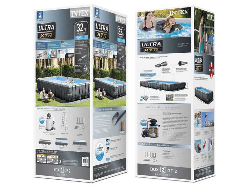 Intex Ultra XTR Frame 26378NP - 975x488x132 cm - Piscine hors-sol + Kit Nettoyage et Volleyball