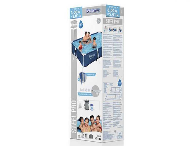 Bestway Steel Pro 56411 - 300x201x66 cm - Piscine hors-sol + Pompe de filtration 16 W