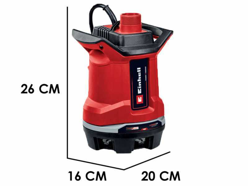 Pompe d'&eacute;vacuation pour eaux charg&eacute;es Einhell  GE-DP 18/25 li - 18V 2,5 Ah et chargeur de batterie
