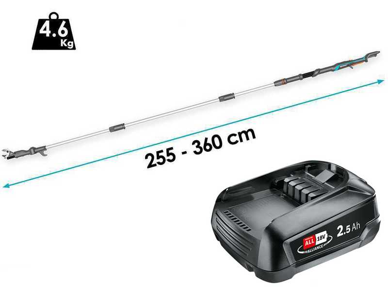 Gardena HighCut 360/18V P4A - S&eacute;cateur &eacute;lectrique de taille sur perche - 18V 2Ah