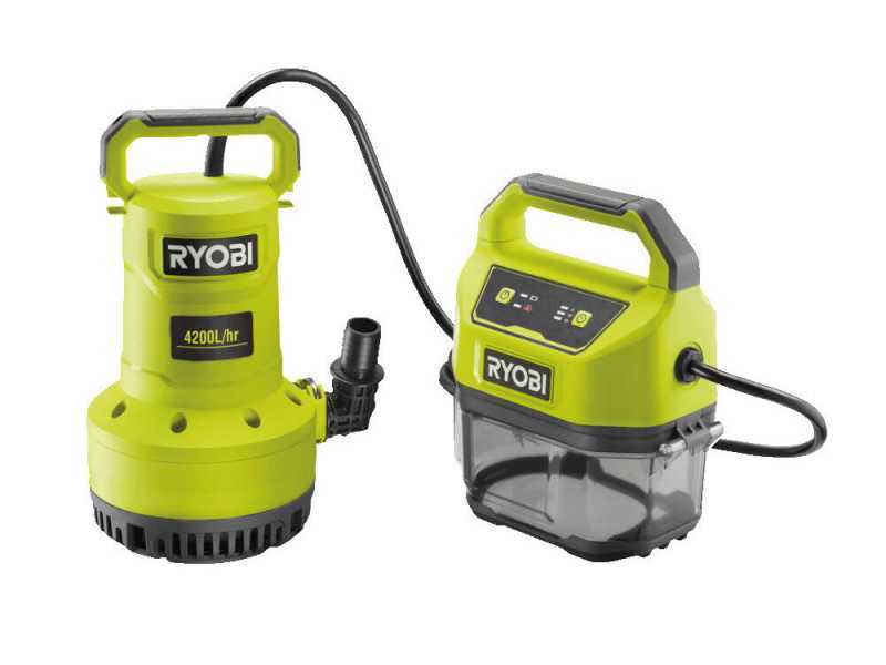 Pompe d'&eacute;vacuaton pour eau claire et charg&eacute;e RYOBI RY18SPA-0 18V - SANS BATTERIE NI CHARGEUR DE BATTERIE