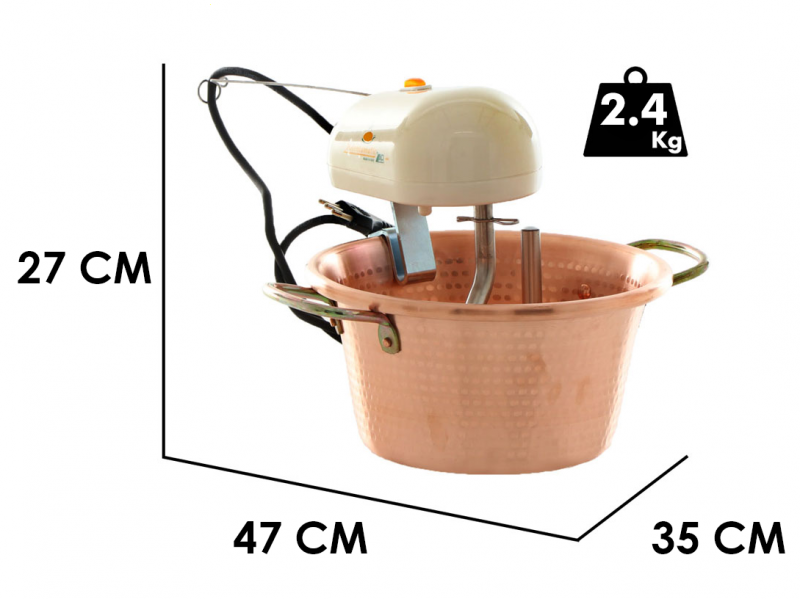 Chaudron en cuivre &eacute;lectrique martel&eacute; pour polenta LAR polentamatic &agrave; base plate 4.5L - 8W