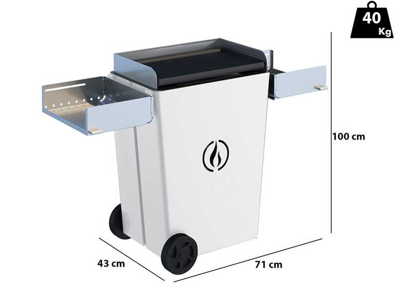 Linea VZ Party Bianco (blanc) - Barbecue pyrolytique &agrave; pellets sur roues