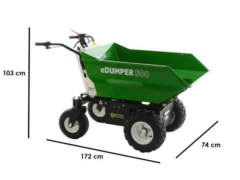GREENBAY eDumper 500 - Brouette &eacute;lectrique &agrave; batterie  - 48V 32Ah