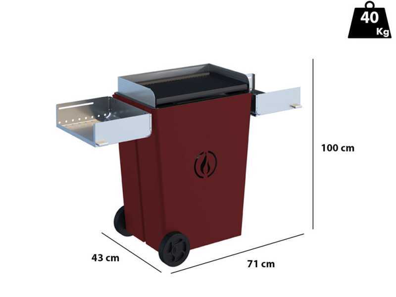 Linea VZ Party Rosso (rouge) - Barbecue pyrolytique &agrave; pellets sur roues
