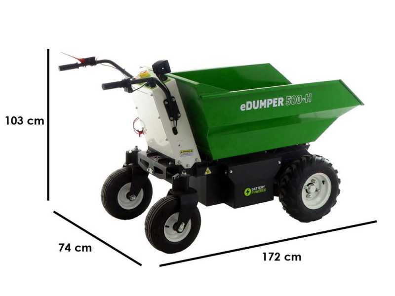 GREENBAY eDumper 500-H -Brouette &eacute;lectrique &agrave; batterie - 48V 32Ah - Basculement hydraulique