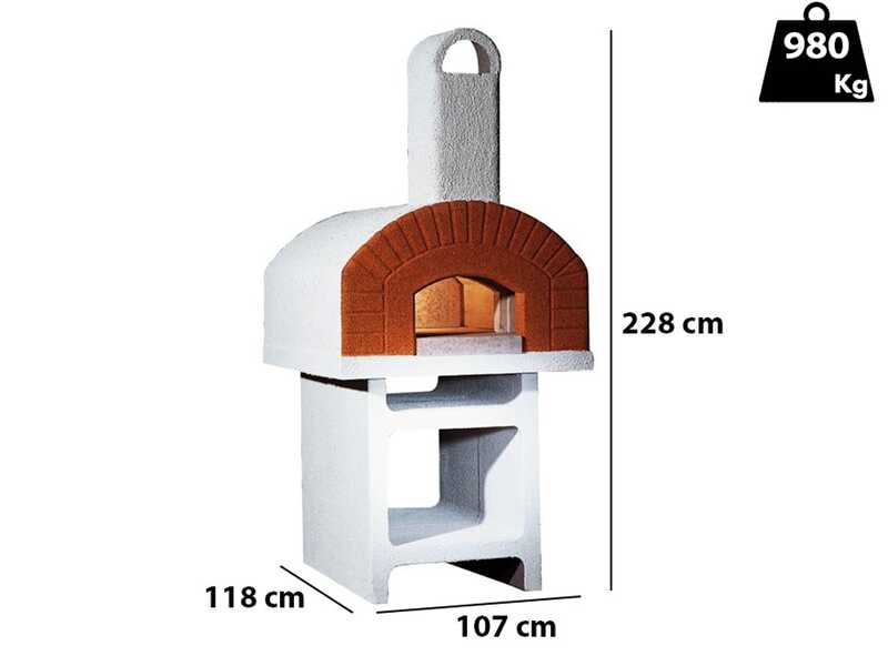 Linea VZ Portici - Four &agrave; bois d'ext&eacute;rieur avec base en ciment - Avec chambre de cuisson 72x70 cm