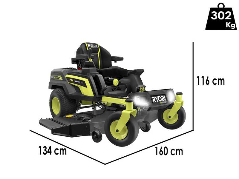 Ryobi ZTRX137 - Tondeuse autoport&eacute;e &agrave; batterie et rayon de braquage z&eacute;ro - 72V/30Ah - coupe de 137cm - 2en1