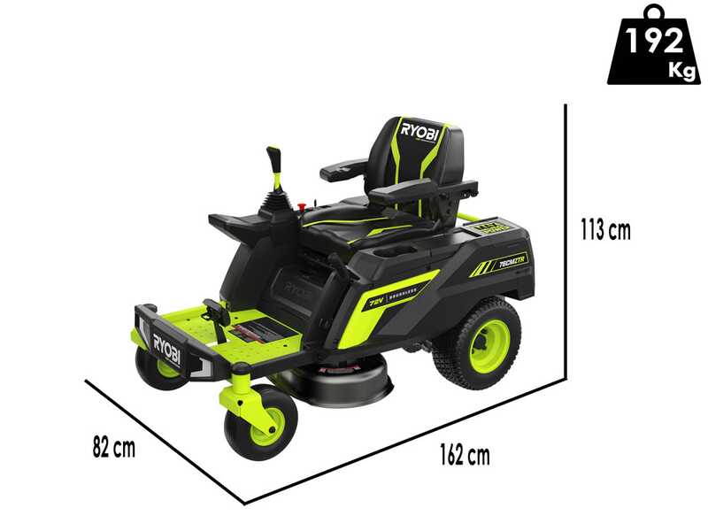 Ryobi ZTRX76 - Tondeuse autoport&eacute;e &agrave; batterie et rayon de braquage z&eacute;ro - 72V/20Ah - coupe de 76cm - 2en1