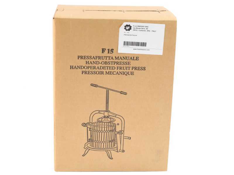 Baesso F25 Inox -Pressoir &agrave; vis pour fruits et l&eacute;gumes 20 L &ndash; Cage en acier inoxydable