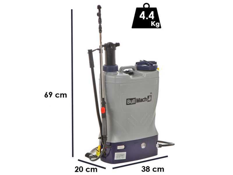 BullMach Pandora 16EM LA - Pompe de pulv&eacute;risation &agrave; dos &eacute;lectrique &agrave; batterie et manuelle - 12V 8Ah