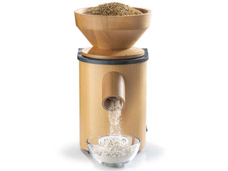 Mockmill Lino 100 - Moulin pour farine en bois avec meules en pierre - 360W